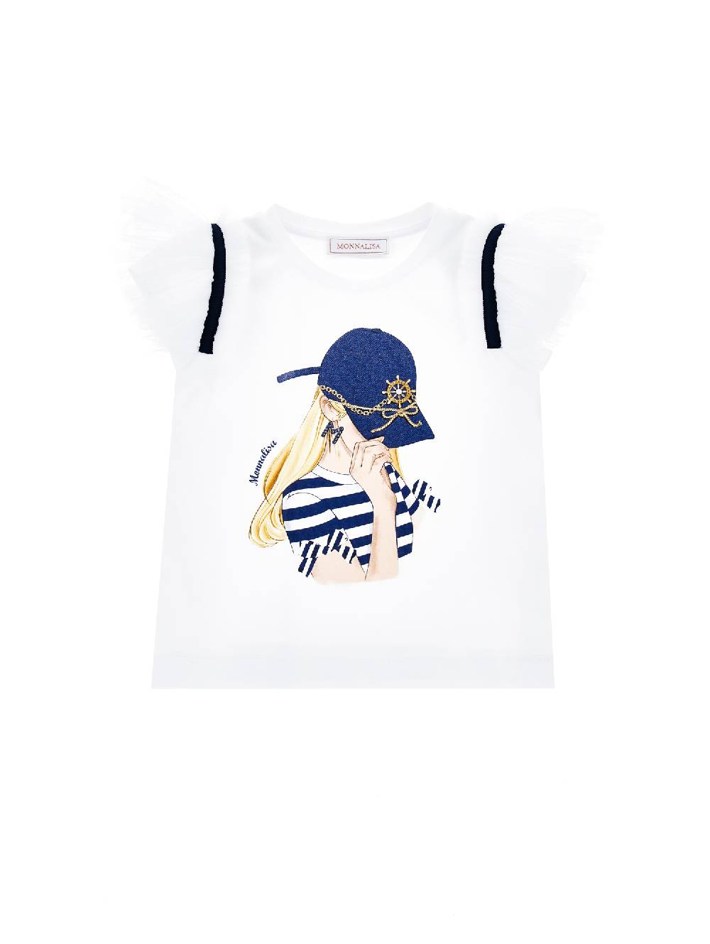 Monnalisa T-shirt jersey con maniche plissè