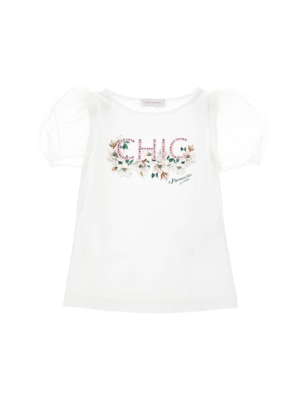 Monnalisa T-shirt jersey con maniche tulle