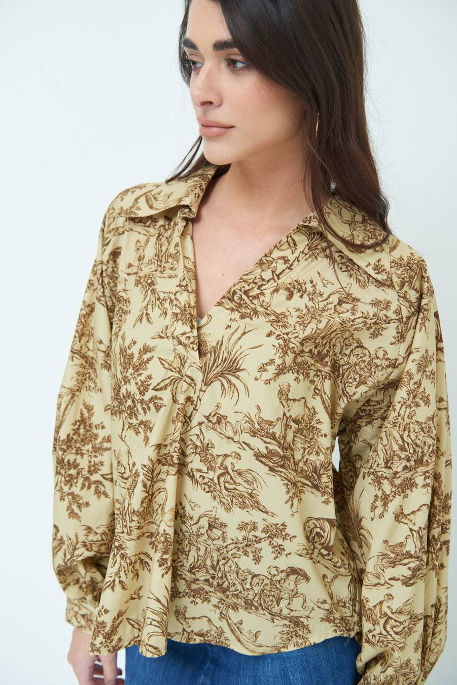 Kikisix CAMICIA POLO MANICA AMPIA FANTASIA ORIENTALE CAMMELLO