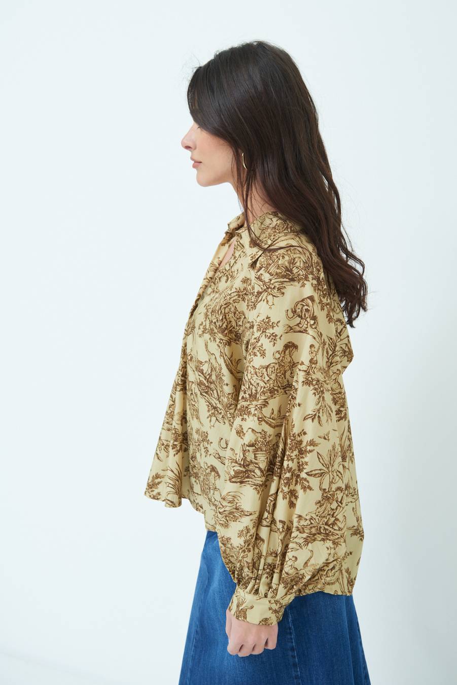 Kikisix CAMICIA POLO MANICA AMPIA FANTASIA ORIENTALE CAMMELLO