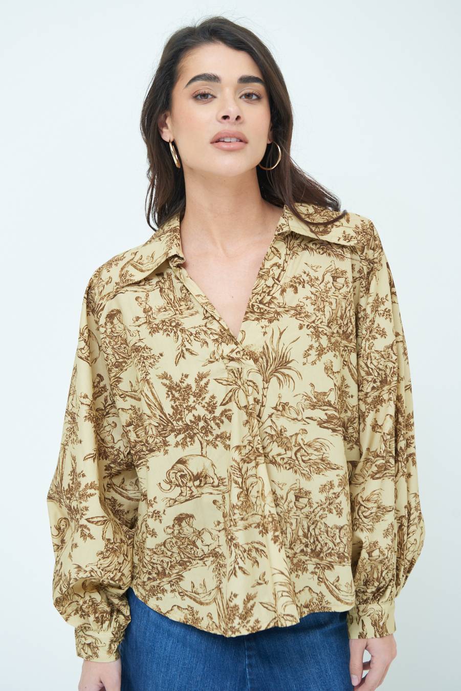 Kikisix CAMICIA POLO MANICA AMPIA FANTASIA ORIENTALE CAMMELLO