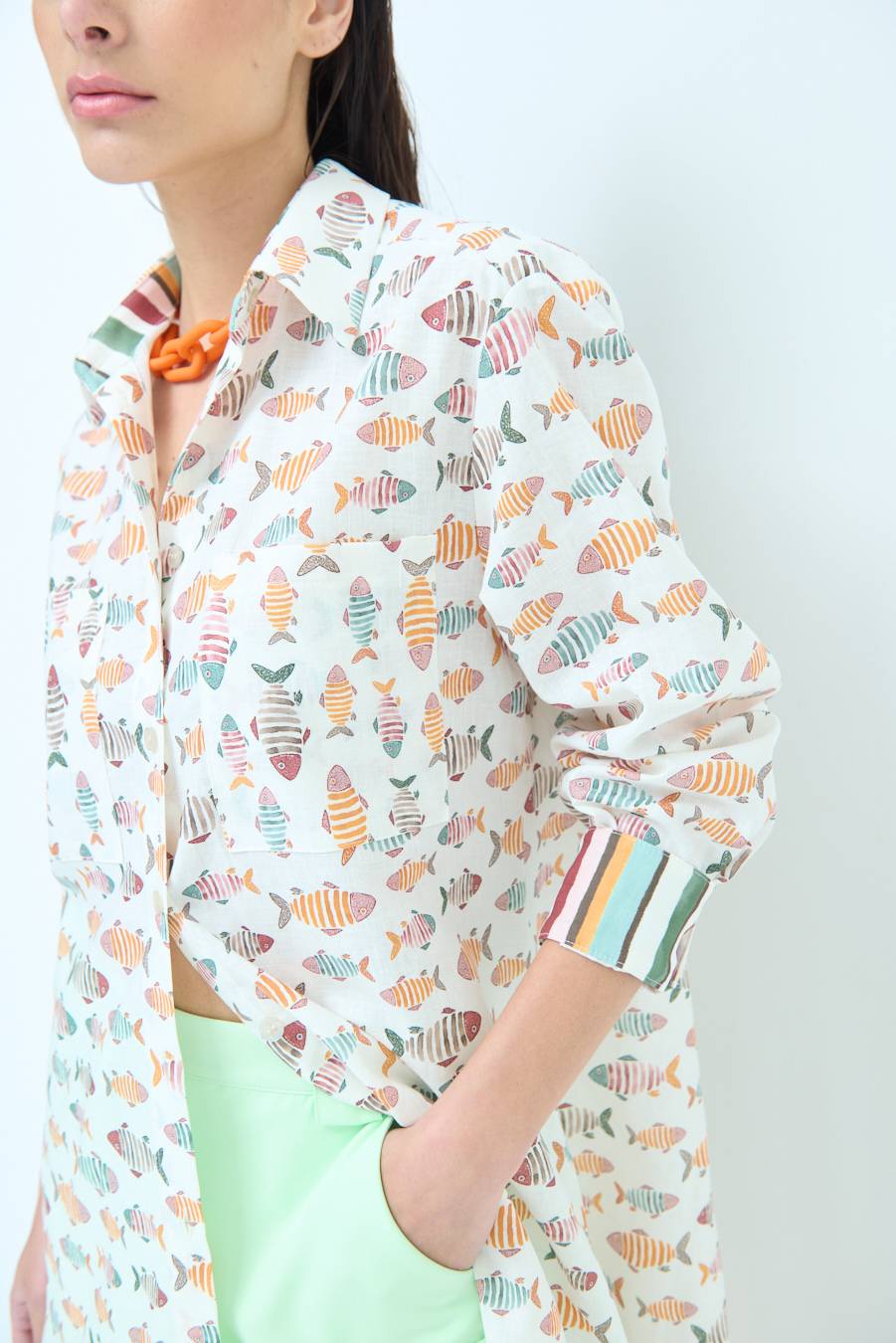 Kikisix CAMICIONE INSERTO DOPPIA FANTASIA VERDE/OCRA