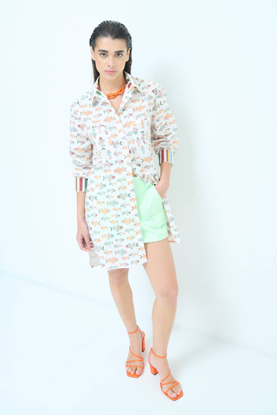 Kikisix CAMICIONE INSERTO DOPPIA FANTASIA VERDE/OCRA