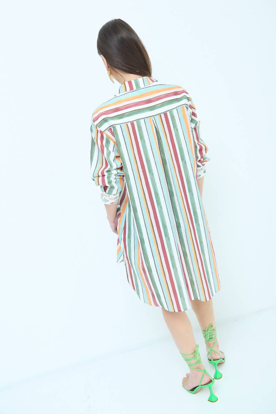 Kikisix CAMICIONE INSERTO RIGA. FANTASIA PESCE VERDE/OCRA