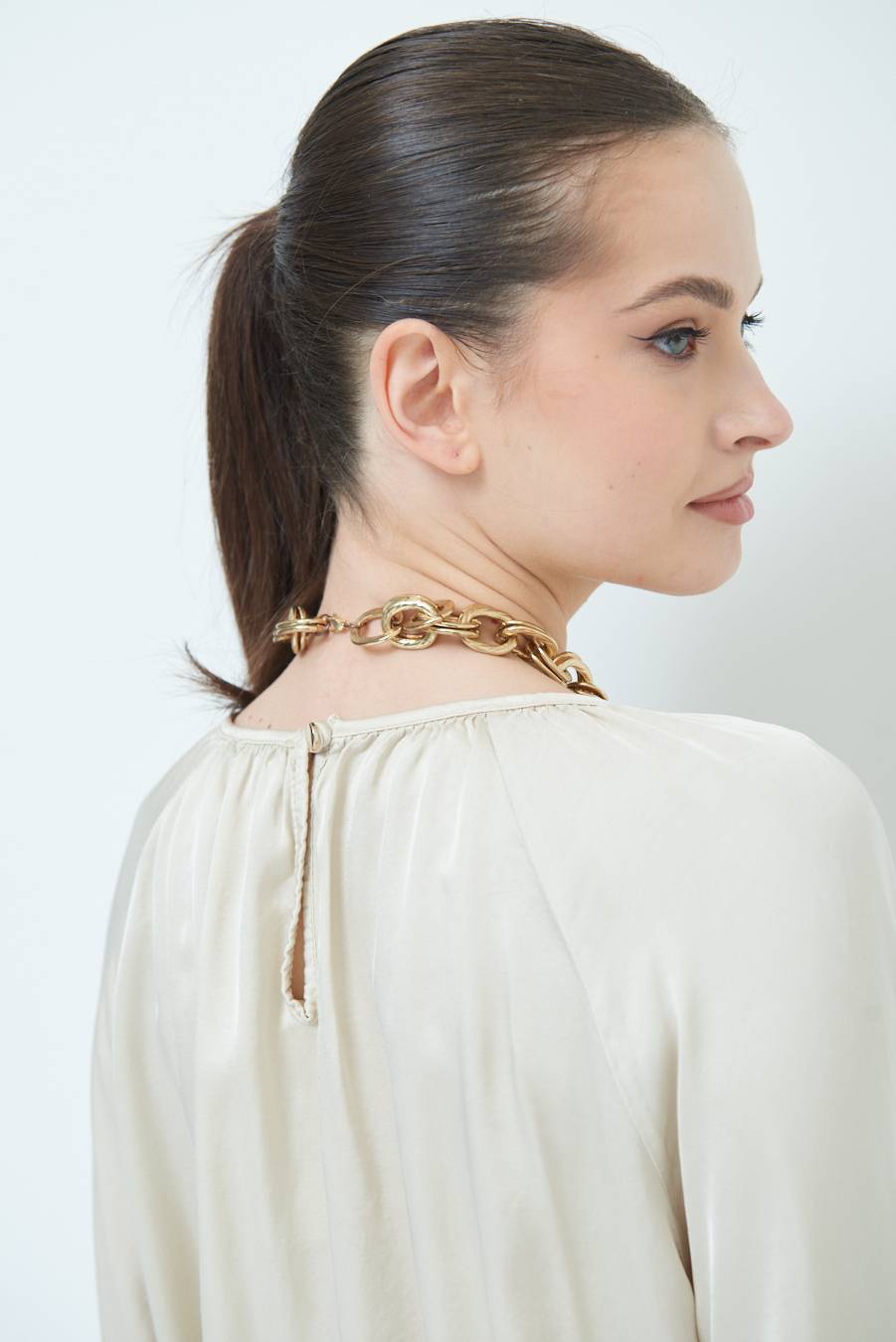 Kikisix CASACCA RASO VISCOSA INCRESPATA COLLO BEIGE