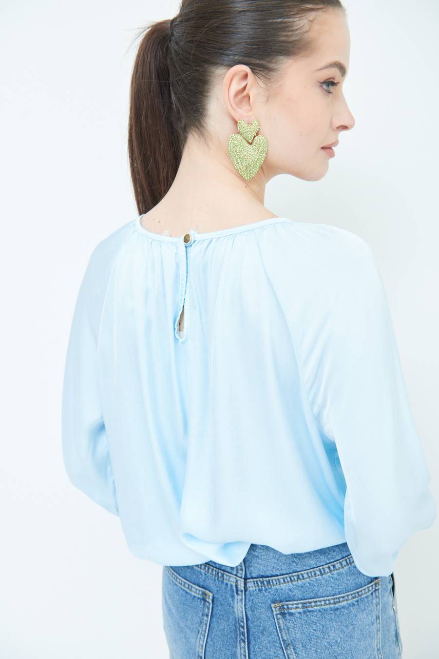 Kikisix CASACCA RASO VISCOSA INCRESPATA COLLO CELESTE