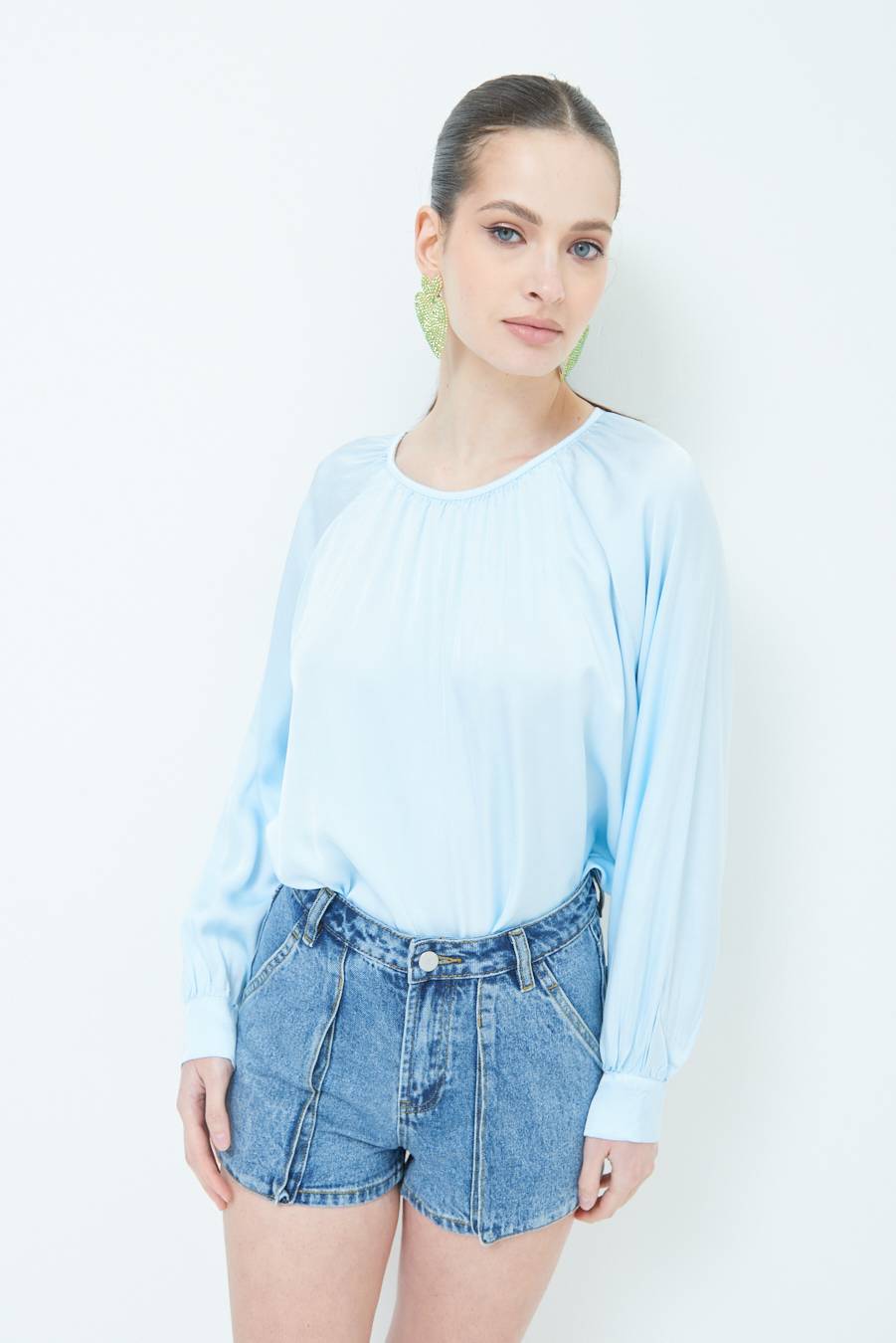 Kikisix CASACCA RASO VISCOSA INCRESPATA COLLO CELESTE