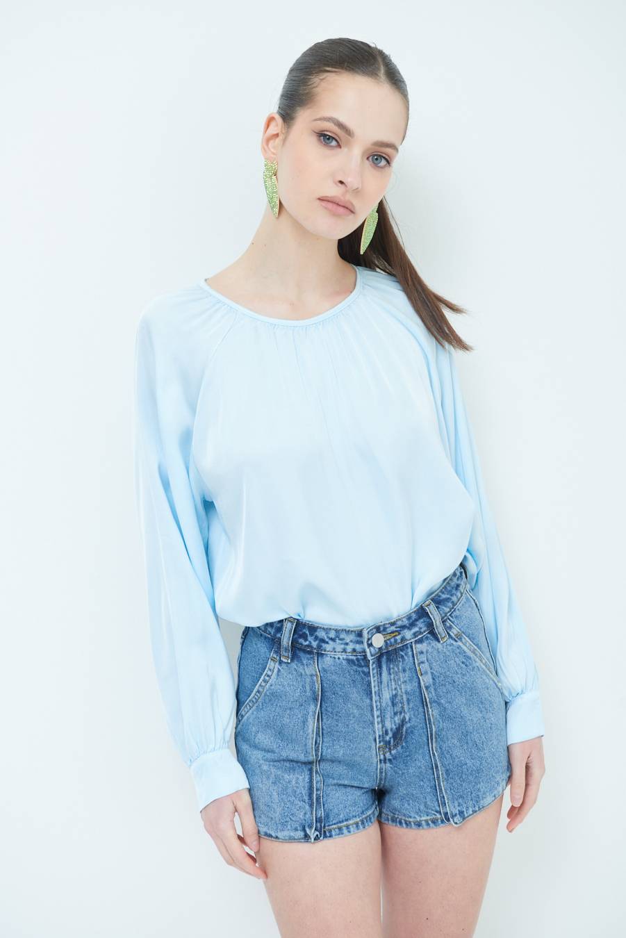 Kikisix CASACCA RASO VISCOSA INCRESPATA COLLO CELESTE