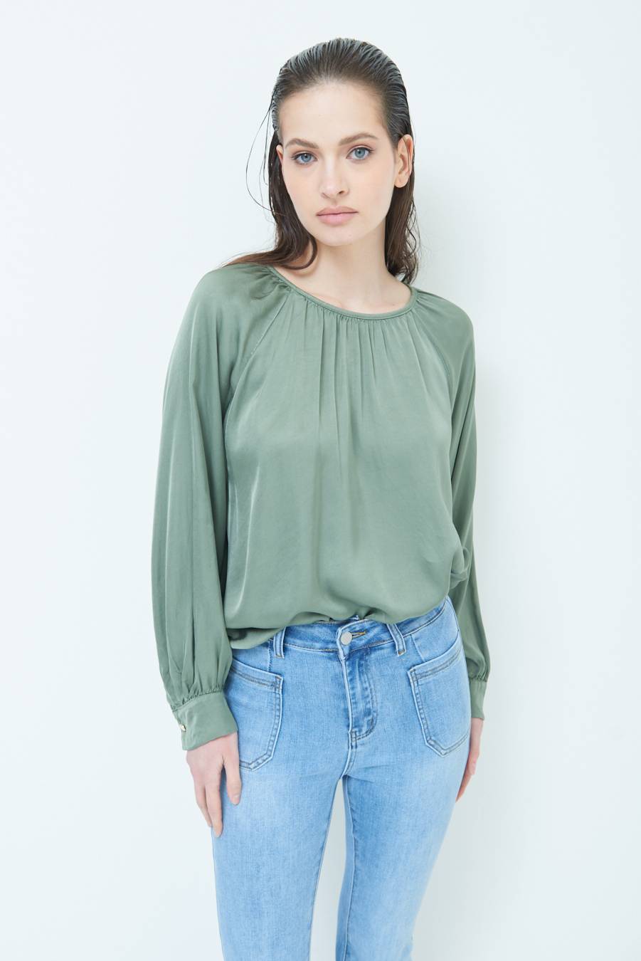 Kikisix CASACCA RASO VISCOSA INCRESPATA COLLO MILITARE