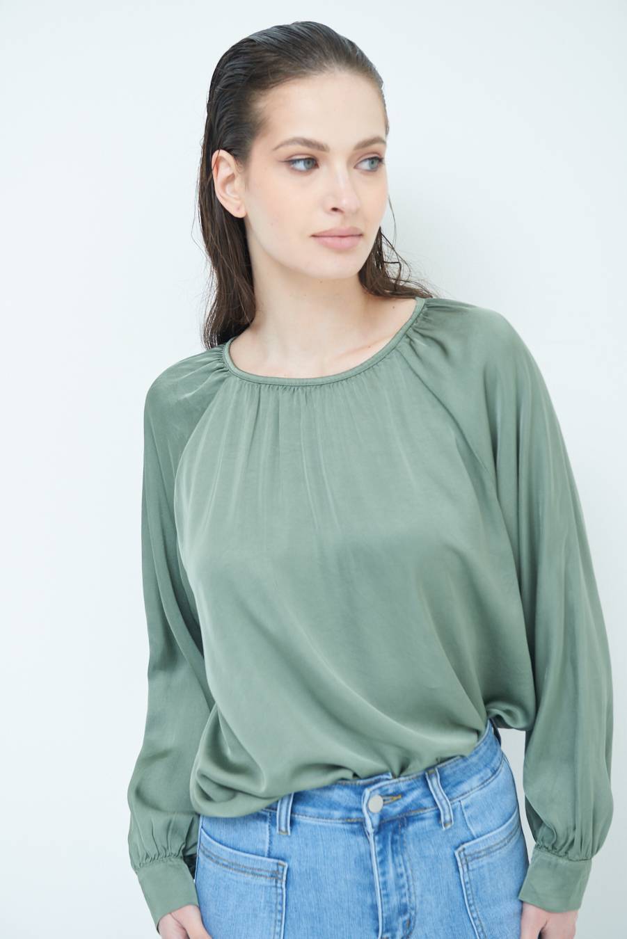 Kikisix CASACCA RASO VISCOSA INCRESPATA COLLO MILITARE