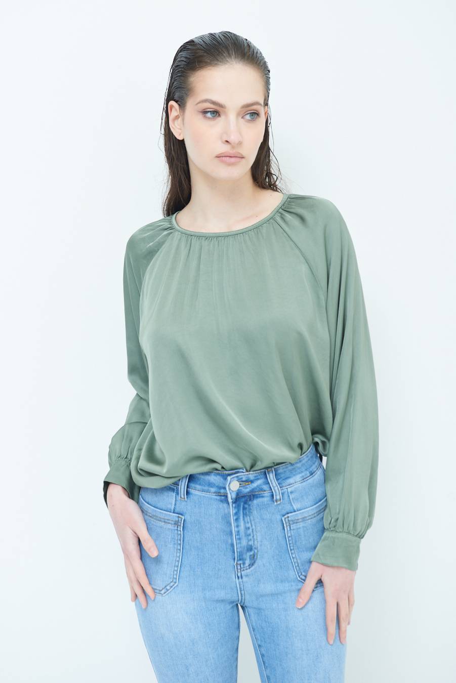 Kikisix CASACCA RASO VISCOSA INCRESPATA COLLO MILITARE