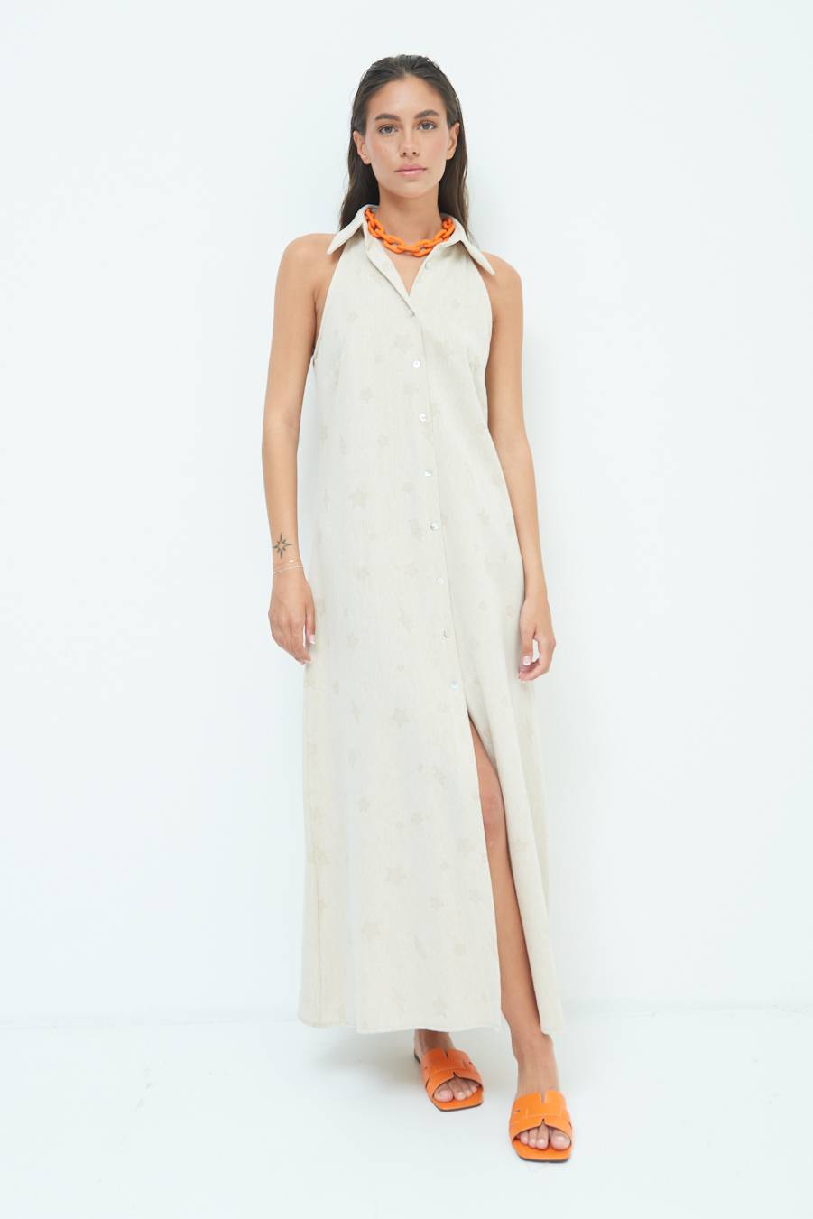 Kikisix CHEMISIER SMANICATO CON STELLE E FULMINI BEIGE