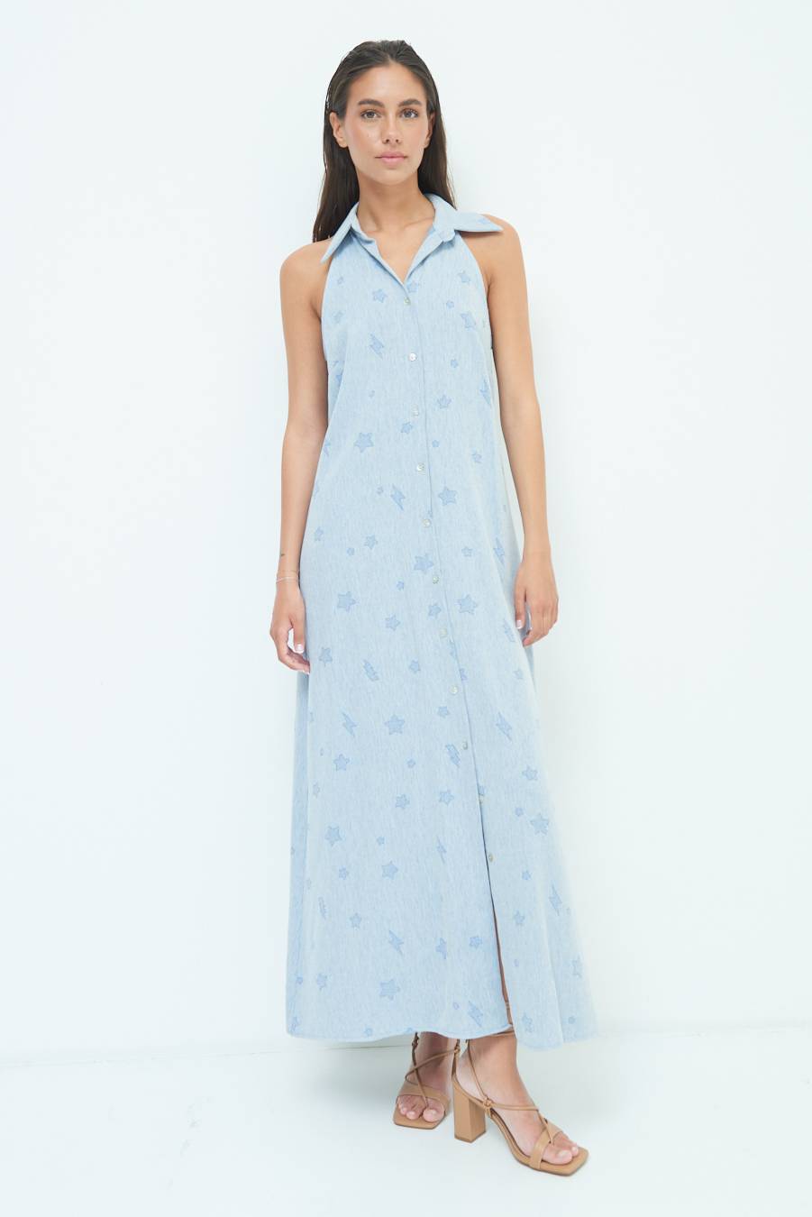 Kikisix CHEMISIER SMANICATO CON STELLE E FULMINI BLU CHIARO