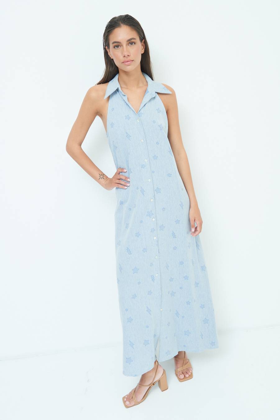 Kikisix CHEMISIER SMANICATO CON STELLE E FULMINI BLU CHIARO