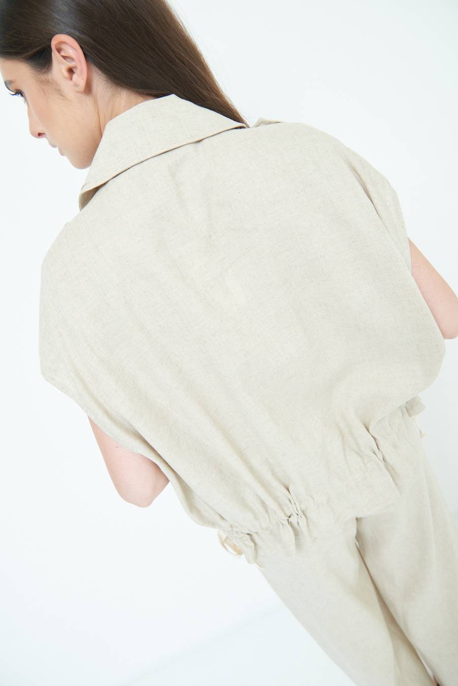 Kikisix GIACCA CAMICIA CON TASCHE VISCOSA LINO NATURALE