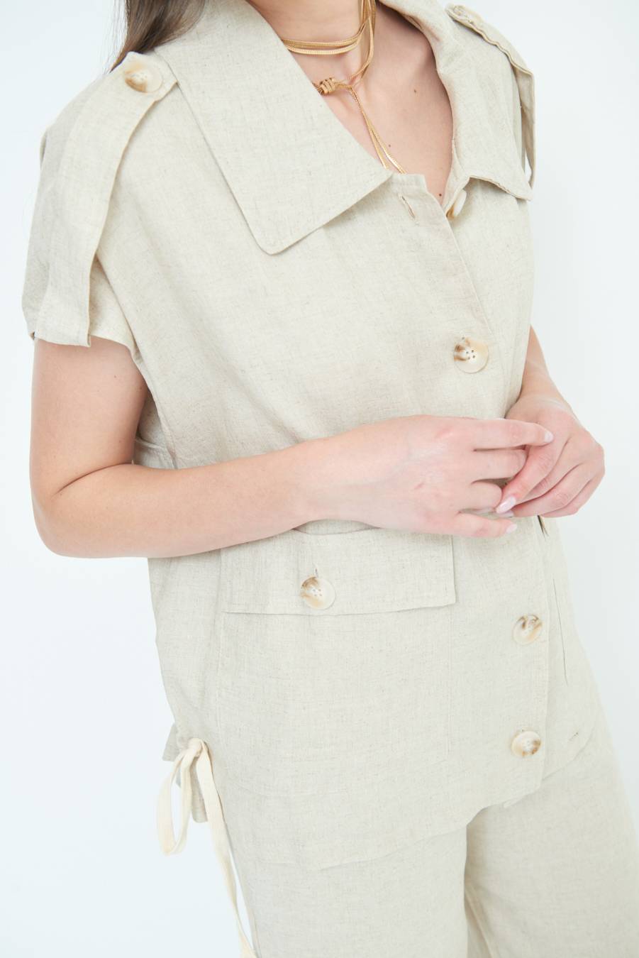 Kikisix GIACCA CAMICIA CON TASCHE VISCOSA LINO NATURALE