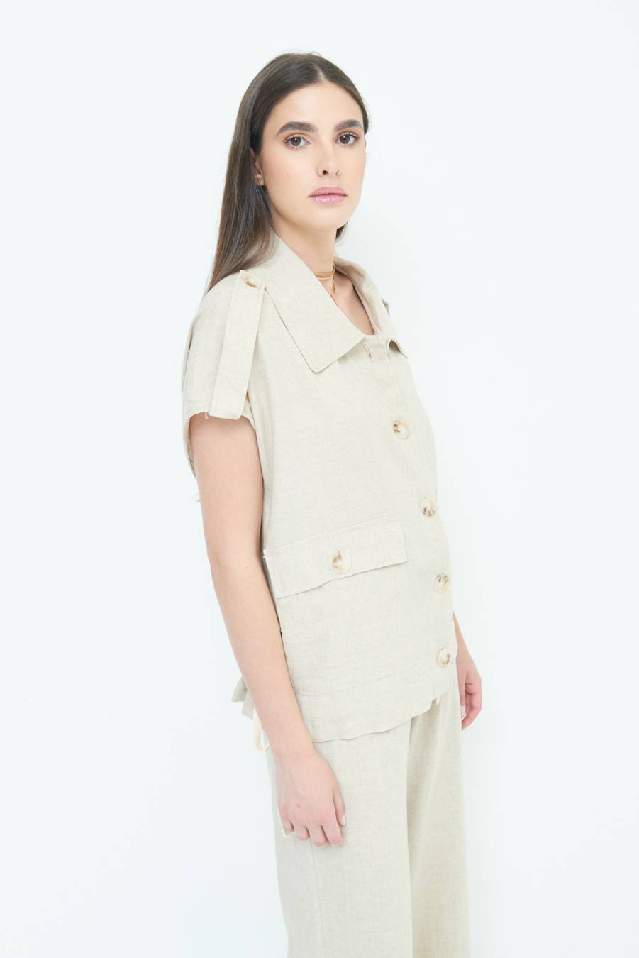 Kikisix GIACCA CAMICIA CON TASCHE VISCOSA LINO NATURALE