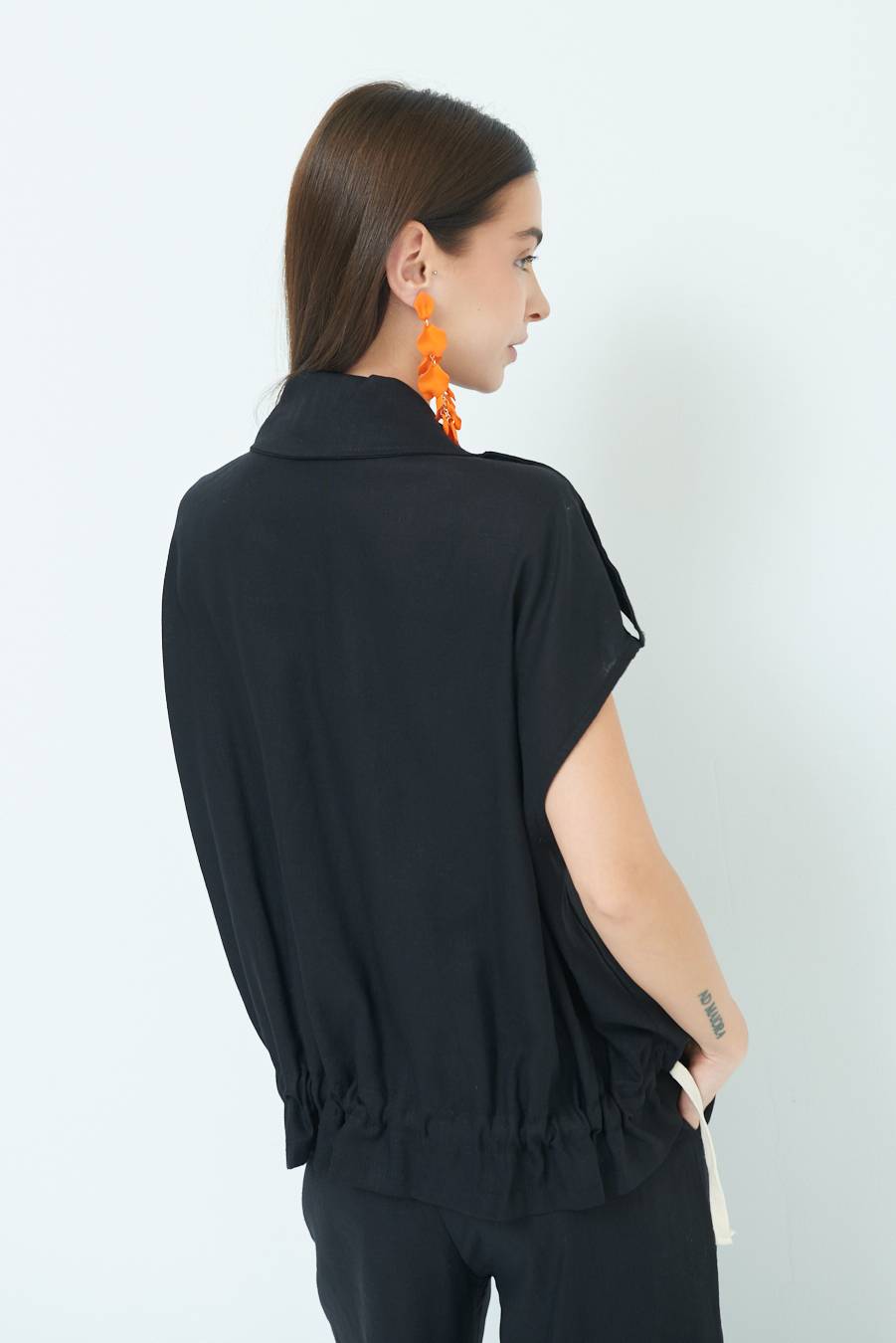 Kikisix GIACCA CAMICIA CON TASCHE VISCOSA LINO NERO
