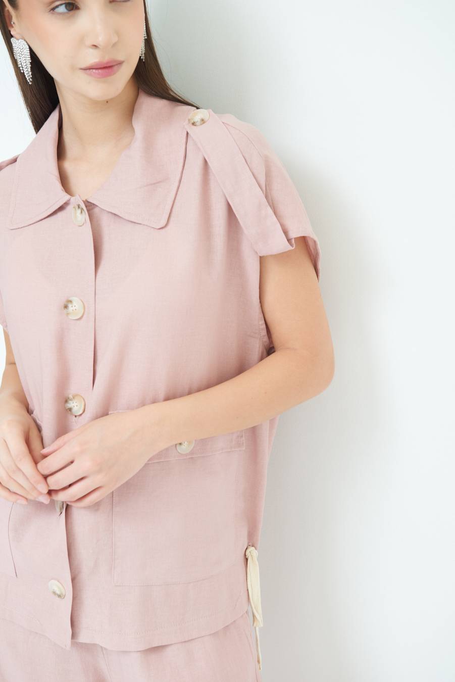 Kikisix GIACCA CAMICIA CON TASCHE VISCOSA LINO ROSA