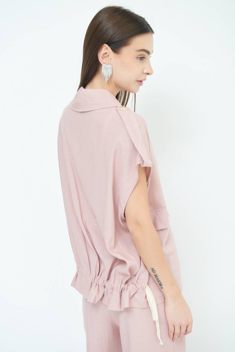 Kikisix GIACCA CAMICIA CON TASCHE VISCOSA LINO ROSA