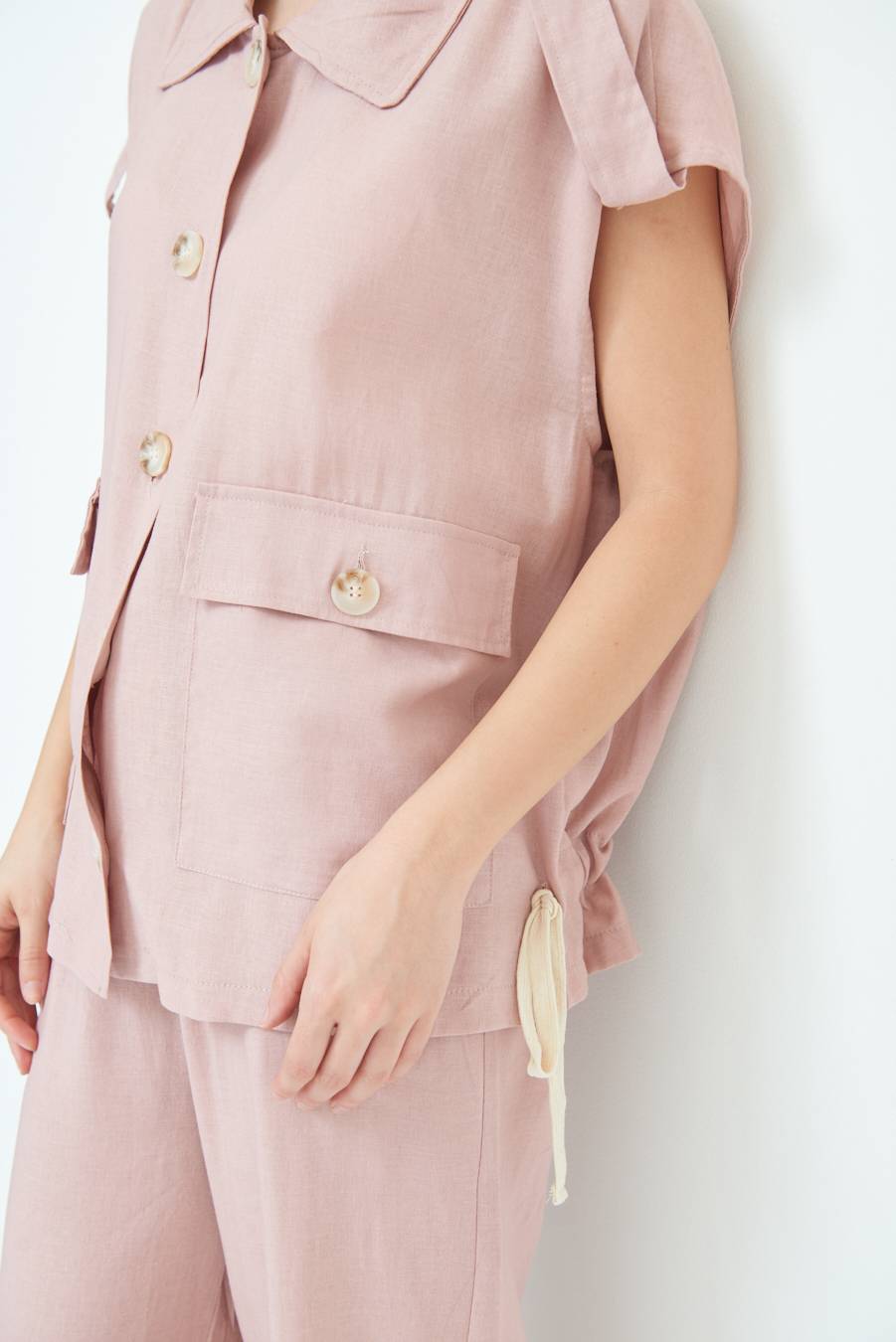 Kikisix GIACCA CAMICIA CON TASCHE VISCOSA LINO ROSA