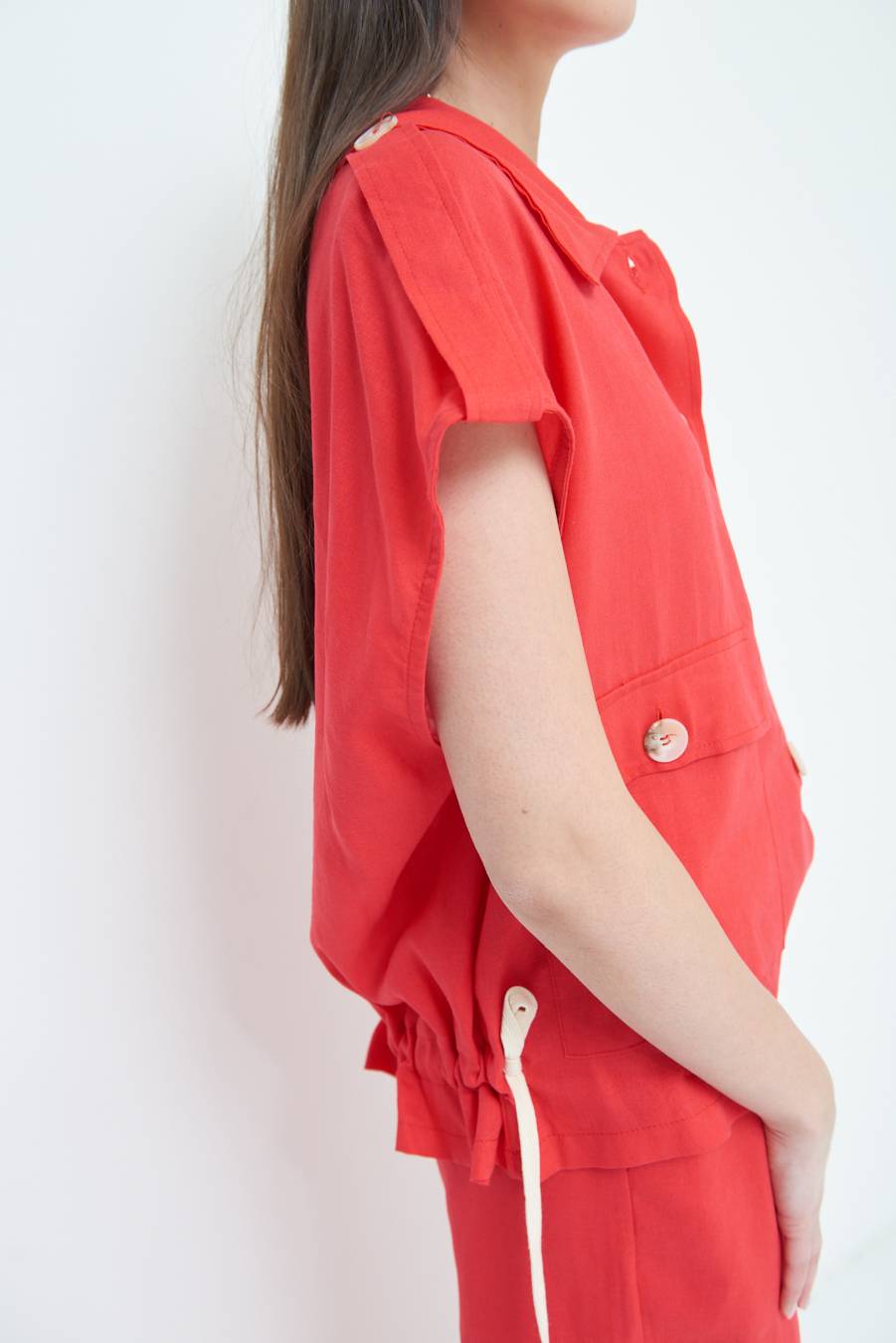 Kikisix GIACCA CAMICIA CON TASCHE VISCOSA LINO ROSSO