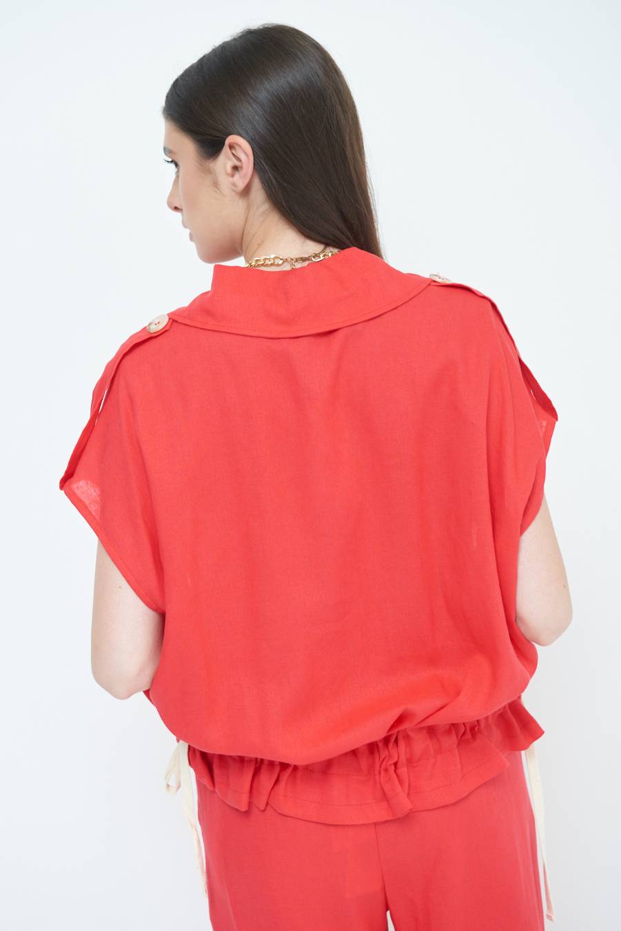 Kikisix GIACCA CAMICIA CON TASCHE VISCOSA LINO ROSSO