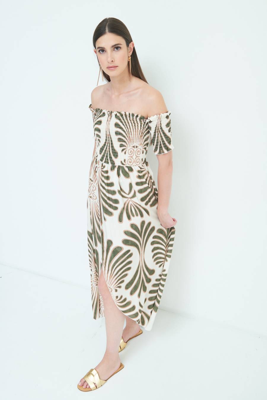 Kikisix ABITO ETNICO SHIFFER VISCOSA MILITARE