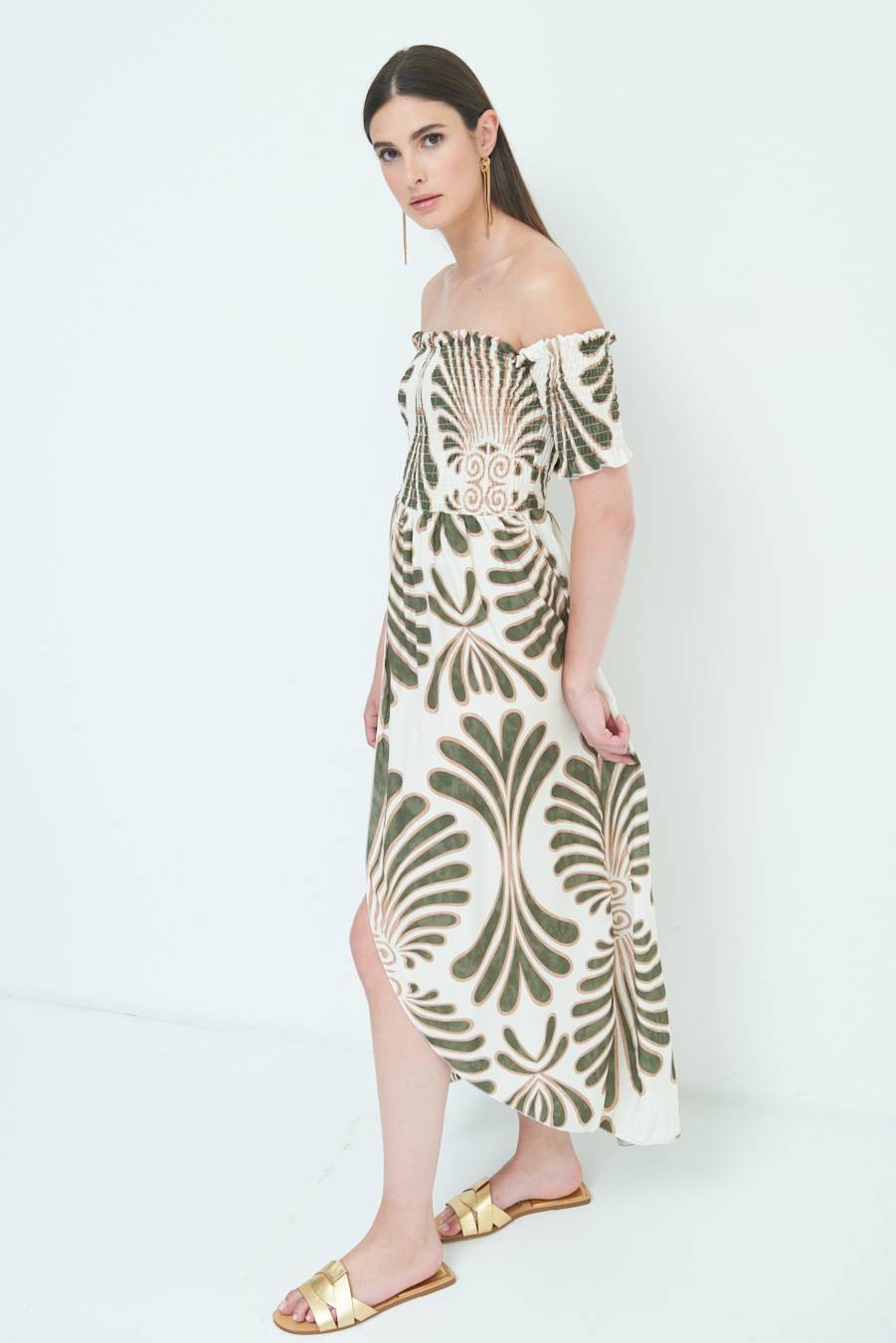 Kikisix ABITO ETNICO SHIFFER VISCOSA MILITARE