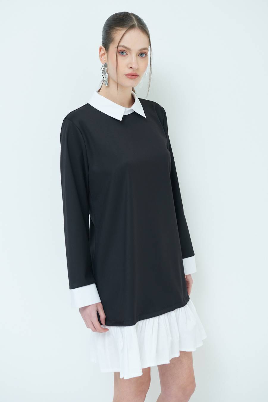 Kikisix ABITO FINTA CAMICIA BIANCO/NERO