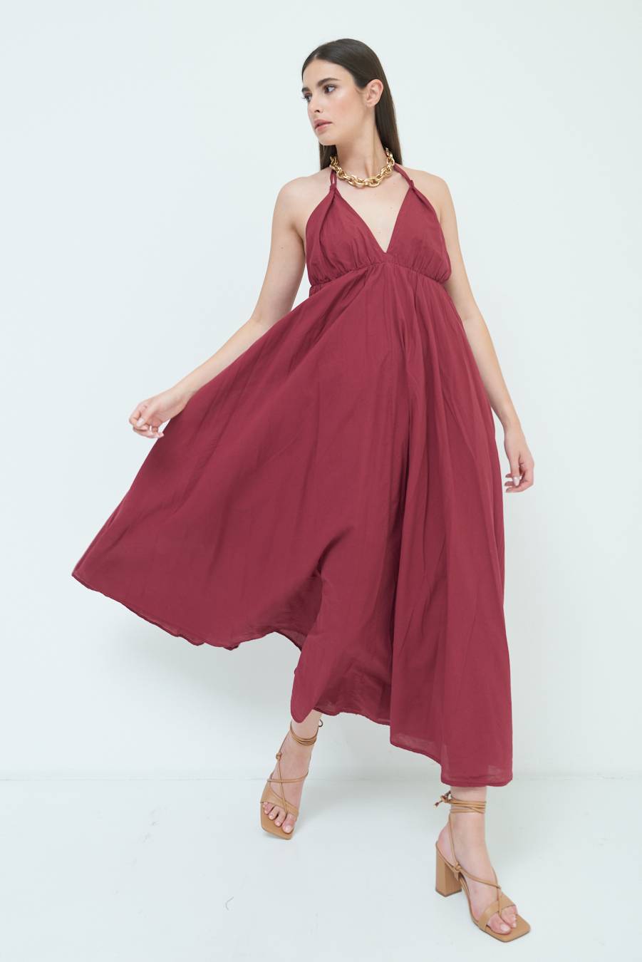 Kikisix ABITO LUNGO INCROCIATO DIETRO ROSSO INDIA