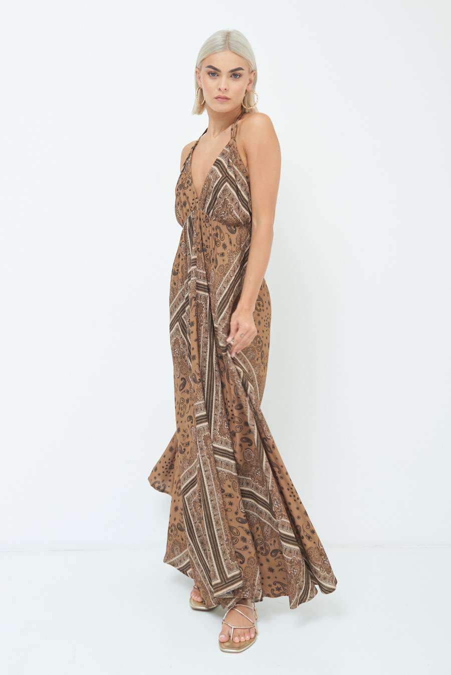 Kikisix ABITO LUNGO INCROCIATO DT STAMPA CAMMELLO