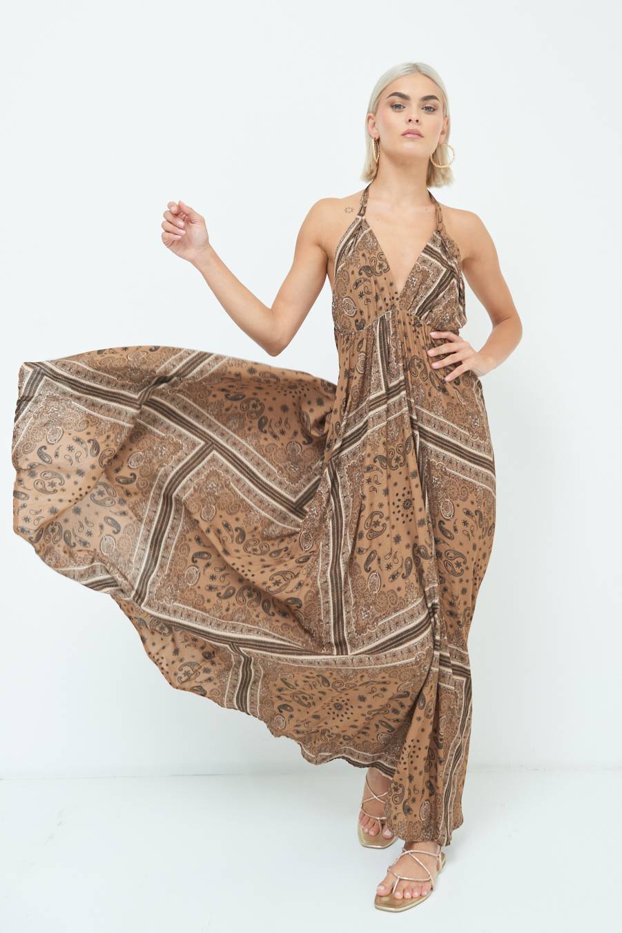 Kikisix ABITO LUNGO INCROCIATO DT STAMPA CAMMELLO