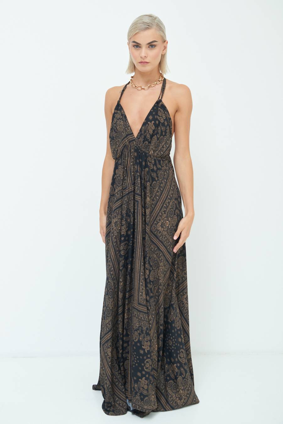 Kikisix ABITO LUNGO INCROCIATO DT STAMPA NERO