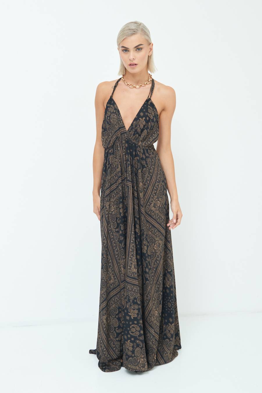 Kikisix ABITO LUNGO INCROCIATO DT STAMPA NERO