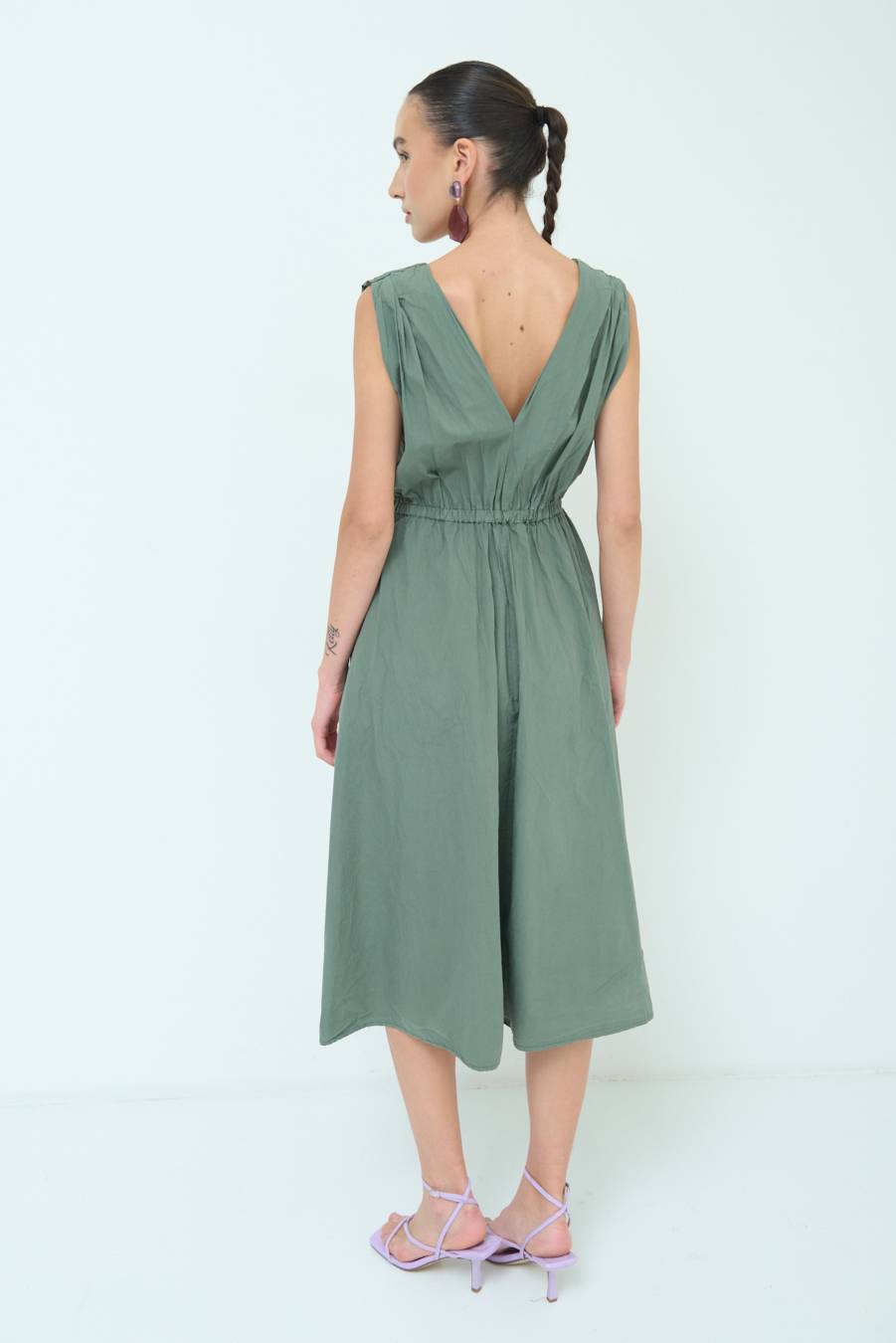 Kikisix ABITO MIDI CON ELASTICO VERDE MILITARE