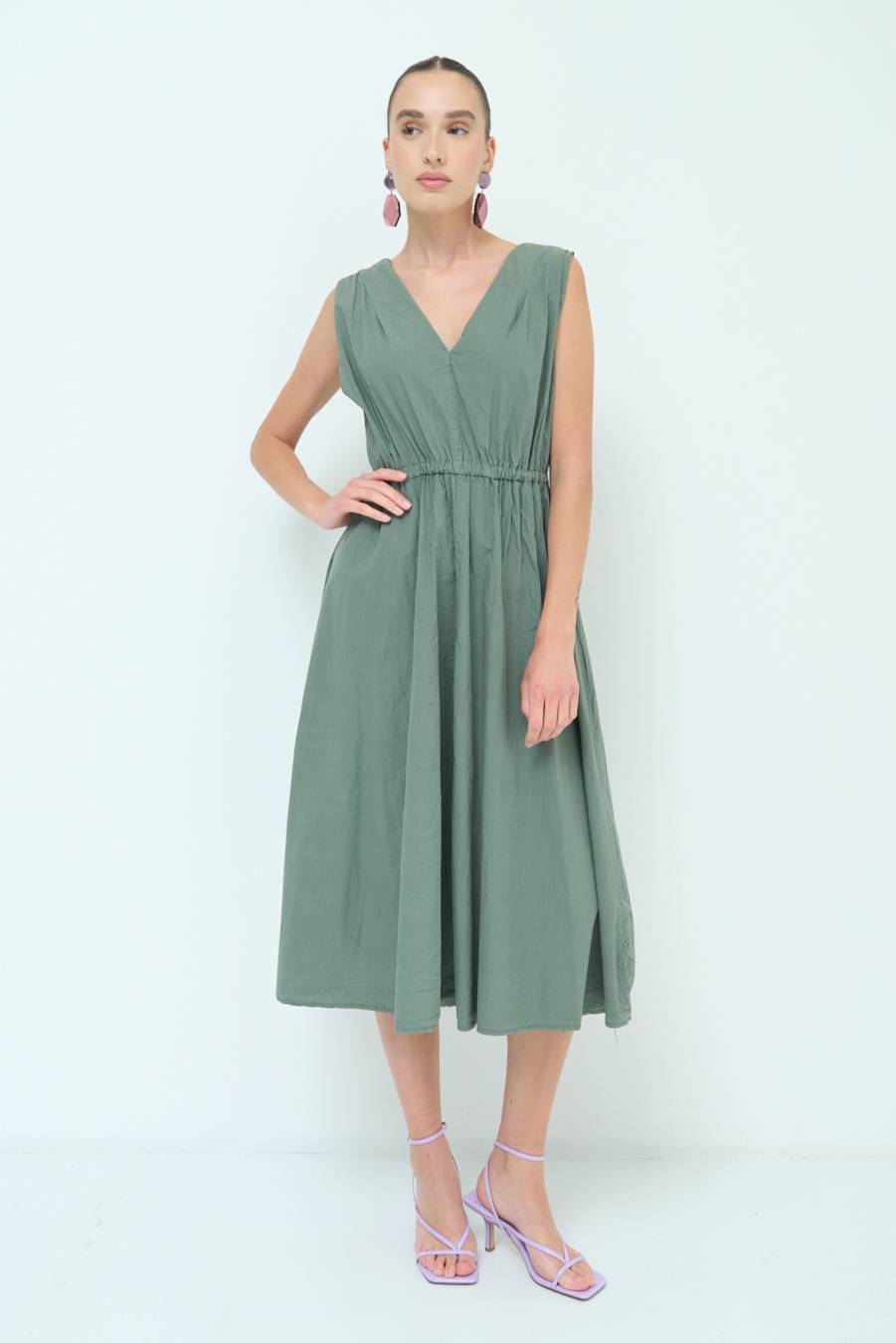 Kikisix ABITO MIDI CON ELASTICO VERDE MILITARE