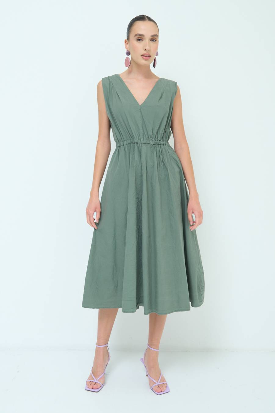 Kikisix ABITO MIDI CON ELASTICO VERDE MILITARE