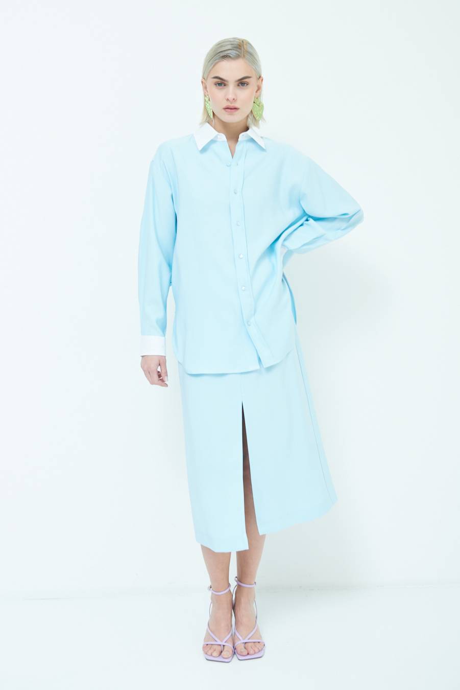 Kikisix CAMICIA COLLETTO B.CO CELESTE