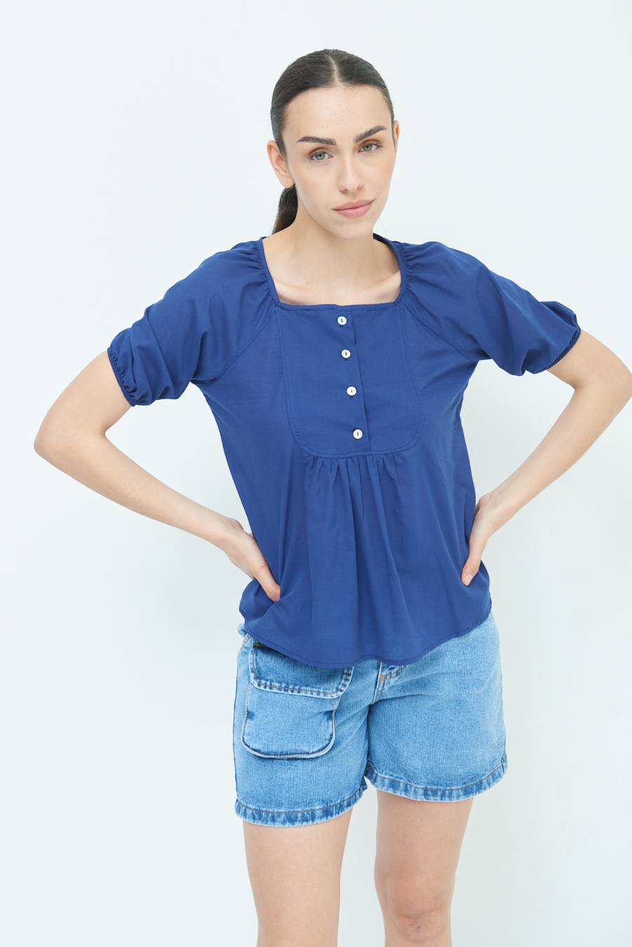 Kikisix CAMICIA CON BOTTONCINI DAV. COTONE BLU