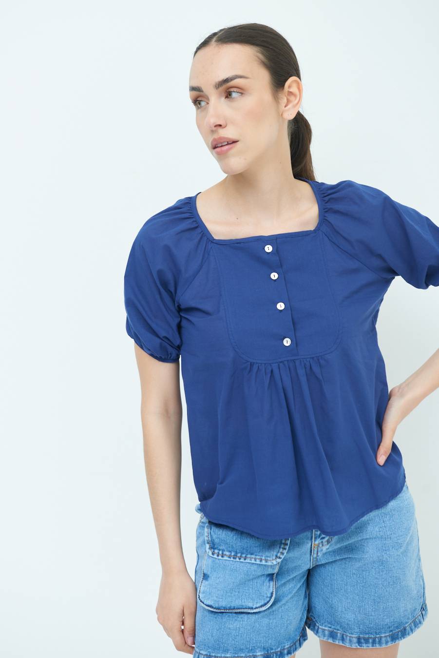 Kikisix CAMICIA CON BOTTONCINI DAV. COTONE BLU