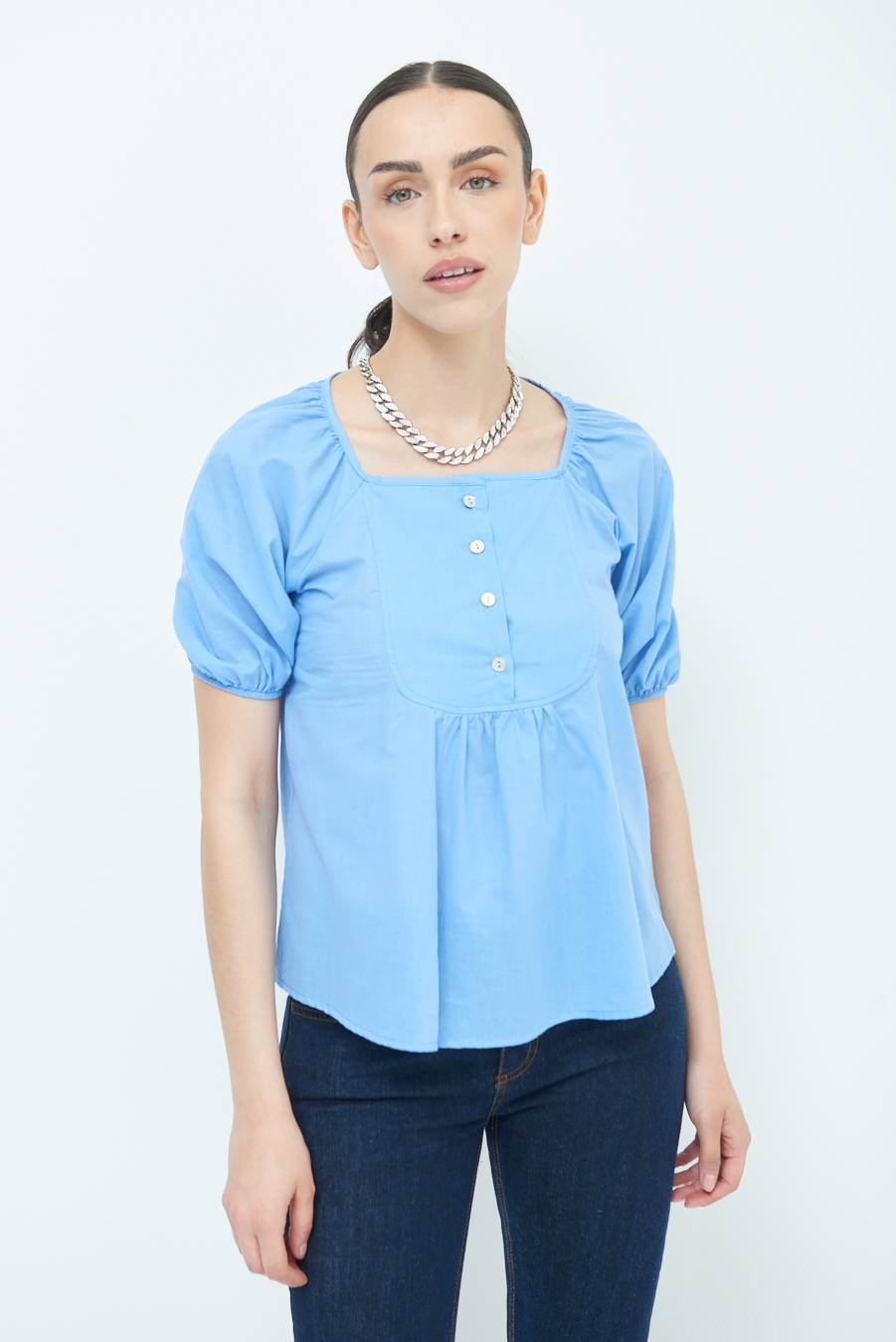 Kikisix CAMICIA CON BOTTONCINI DAV. COTONE CELESTE