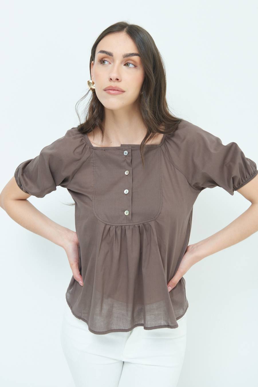 Kikisix CAMICIA CON BOTTONCINI DAV. COTONE COFFEE
