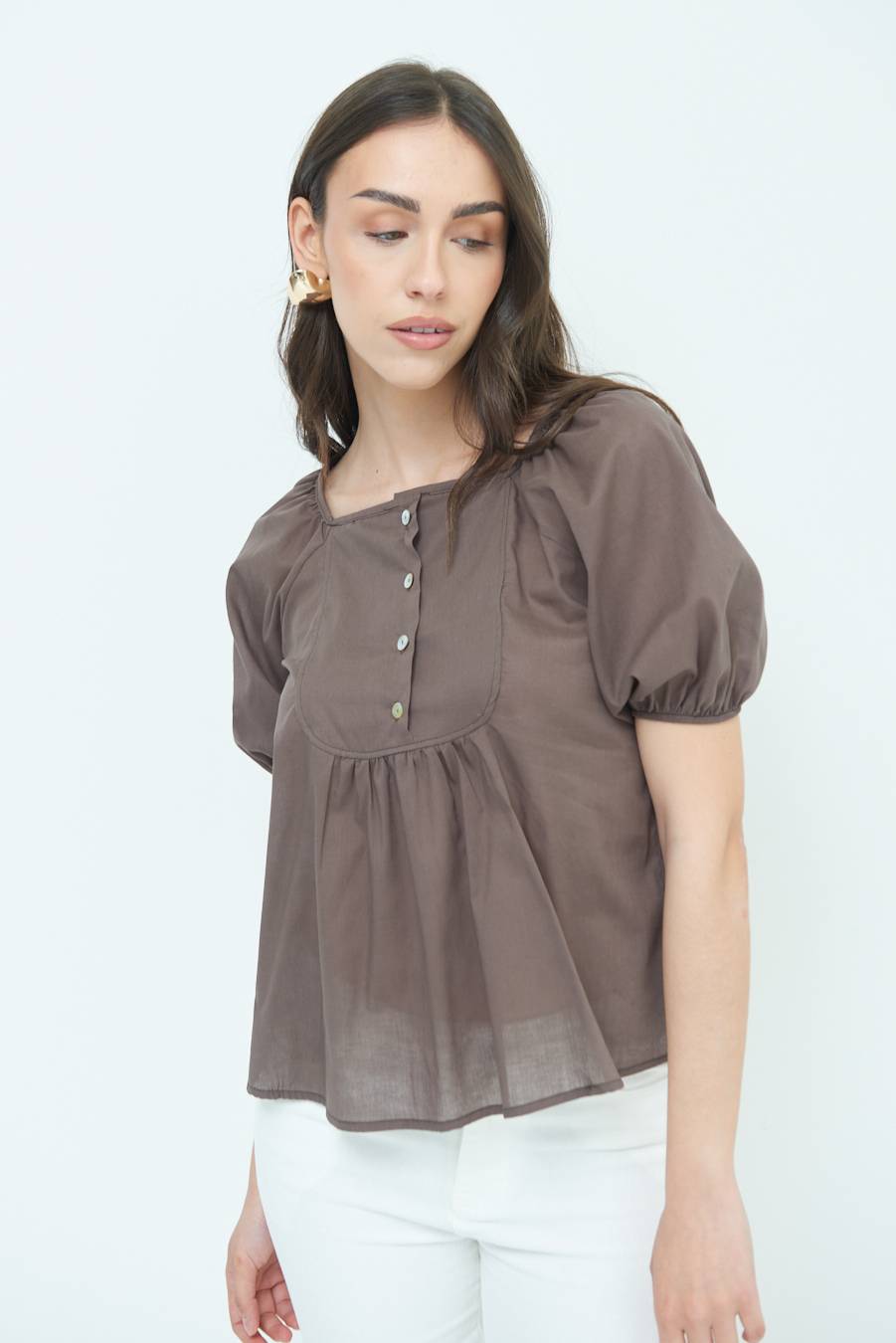 Kikisix CAMICIA CON BOTTONCINI DAV. COTONE COFFEE