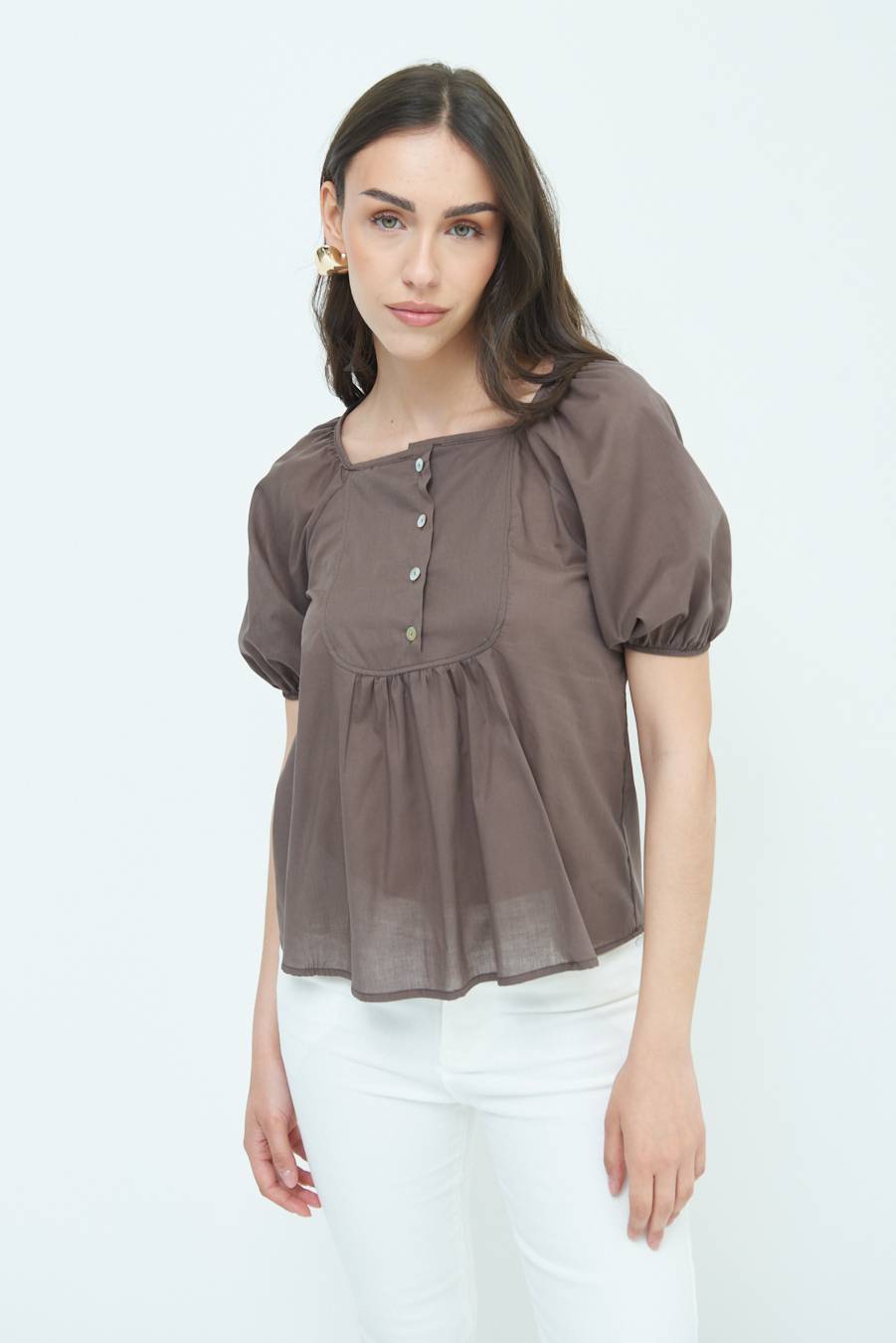 Kikisix CAMICIA CON BOTTONCINI DAV. COTONE COFFEE
