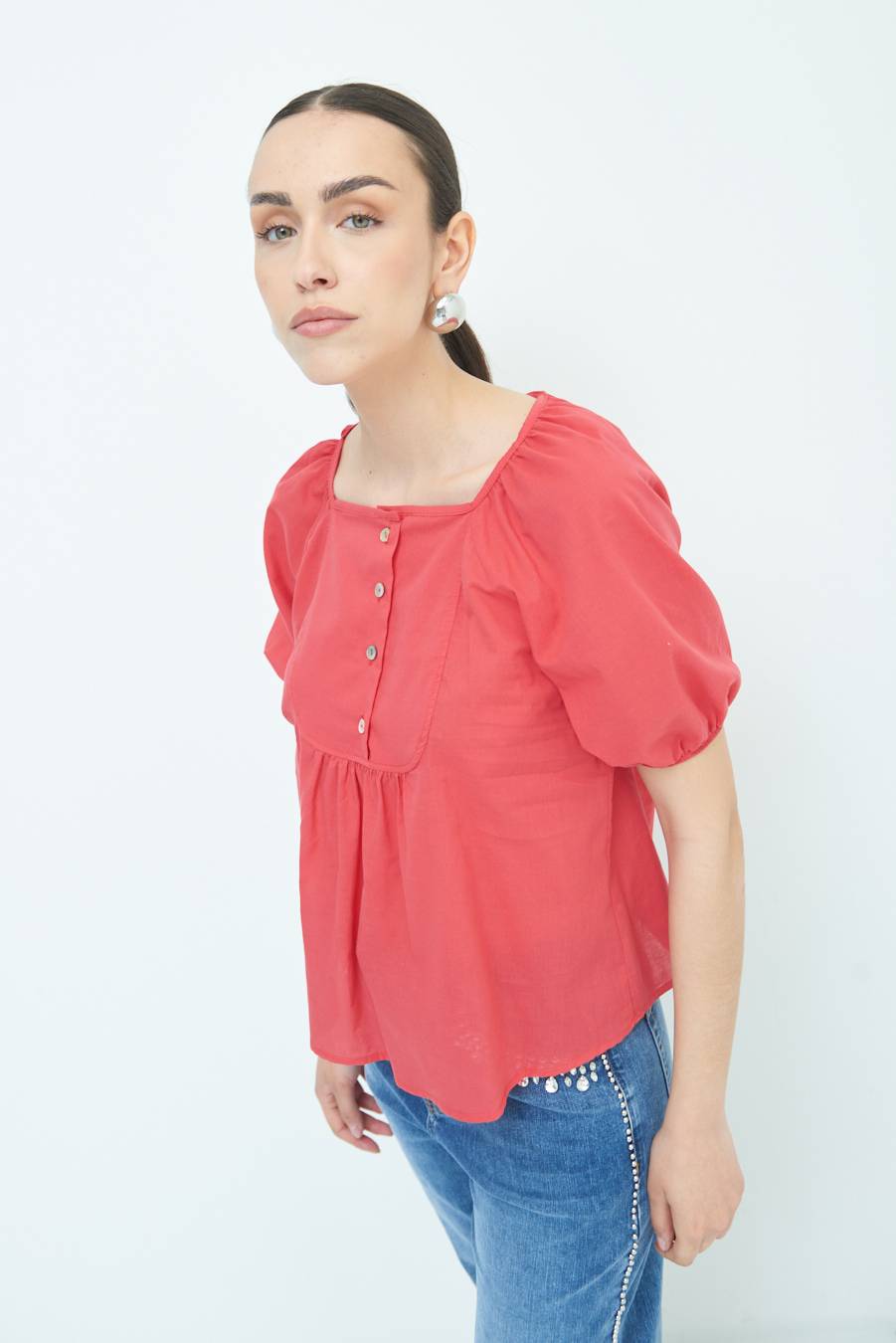 Kikisix CAMICIA CON BOTTONCINI DAV. COTONE ROSSO