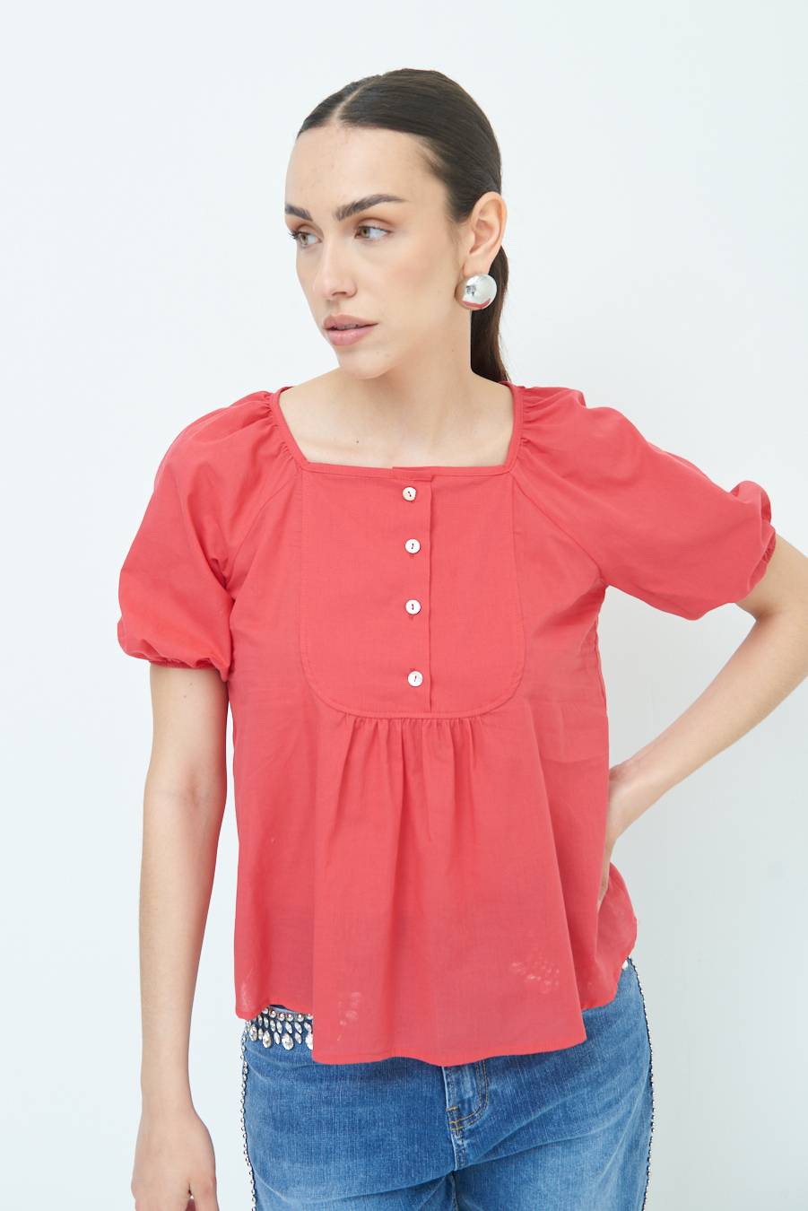 Kikisix CAMICIA CON BOTTONCINI DAV. COTONE ROSSO