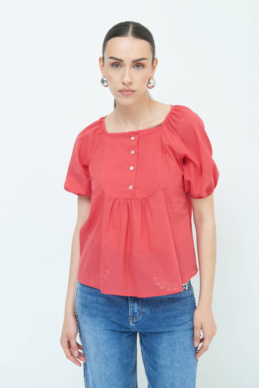 Kikisix CAMICIA CON BOTTONCINI DAV. COTONE ROSSO