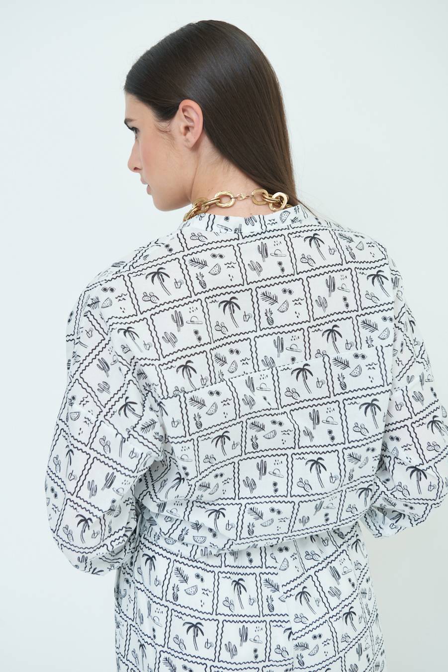 Kikisix CAMICIA CON NODO STAMPAPALME BIANCO