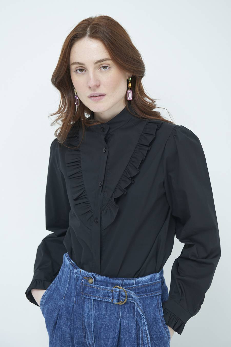 Kikisix CAMICIA CON ROUCHE NERO